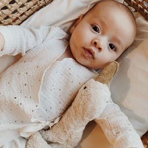 New Lilymer cotton gauze, metallic splatter newborn kimono, Ties at bottom. New